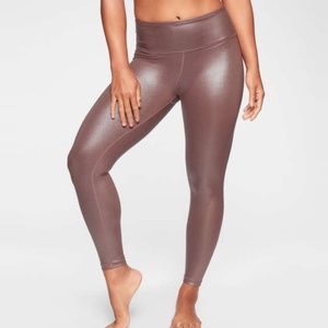 Athleta Elation Shimmer Leggings Pants Cinnamon Brown Mauve SZ S High Waist
